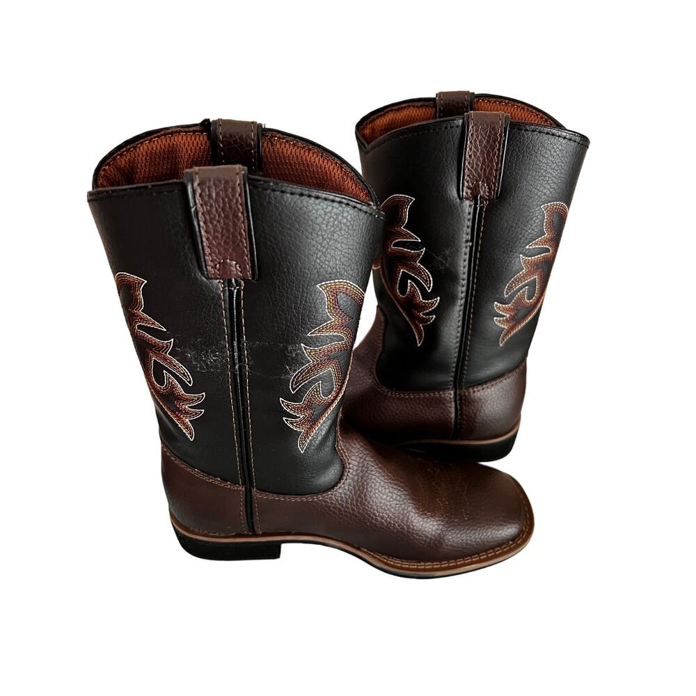 Magellan Outdoors Youth Western Cowboy Rodeo Boots Brown Embroidery Size 1M New - Picture 2 of 7